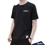 <現貨+預購>胸前小口袋字母T恤上衣 二色-HeHa-2XL（黑色）