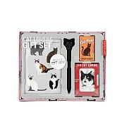 貓奴創意文房禮盒4入組(筆/撲克牌/貓/LED/磁鐵/指甲砂板/文具/禮盒)