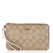 COACH 經典 PVC / 大款 / 雙拉鏈手拿包_卡其白