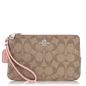 COACH 經典 PVC / 大款 / 雙拉鏈手拿包_卡其粉