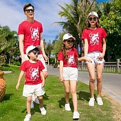 韓版個性字母鯊魚圖案短袖上衣親子裝(女大人)M紅色