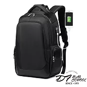 DF BAGSCHOOL - 男士商務通勤韓款休閒USB多功能雙肩後背包黑色