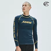 ADISI 男抗UV圖騰防磨防曬長袖上衣AR1913109 (M-3XL) / 城市綠洲 (防磨衣、水母衣、溯溪、浮潛、衝浪、水上活動)M深藍