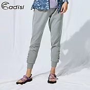 ADISI 女抽繩休閒抽皺縮口錐形褲AP1911139 (S-2XL) / 城市綠洲 (吸濕快乾、透氣、無光紗、抗UV、戶外休閒)S麻灰