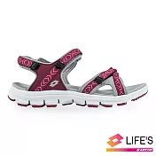 LOTTO 義大利 女 緹花織帶涼鞋-US5酒紅