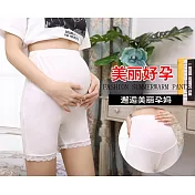 孕婦三分雷絲邊內搭褲 孕婦安全褲防走光薄款彈力大 托腹可調節短褲 三分褲FREE白色