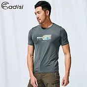 ADISI 男短袖鋅纖維消臭速乾圖騰上衣AL1911027 (M-2XL) / 抗菌、抗UV、透氣快乾、Richy紗M岩灰