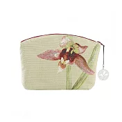 Art de Lys法國原裝 5798V 盛開的蘭花群/綠色背景/雙面小型化妝包 15x20