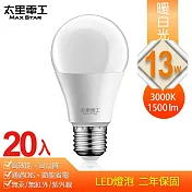 【太星電工】13W超節能LED燈泡(20入)白光/暖白光 暖白光