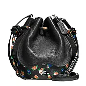 COACH 真皮抽繩束口斜背水桶包-黑色 (現貨+預購)黑色