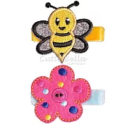 Cutie Bella蜜蜂與鈕扣花全包布手工髮夾兩入組-Bee & Flower