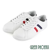 ◤Green Phoenix◥男款撞色線條皮革綁帶平底休閒鞋JP26.5白色