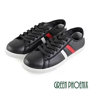 ◤Green Phoenix◥男款撞色線條皮革綁帶平底休閒鞋JP26.5黑色