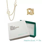 【Wanderlust + Co】官方情人節禮盒 幾何星軌鍍18K金長項鍊+層次星軌金戒指(戒圍7)