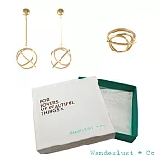 【Wanderlust + Co】官方情人節禮盒 幾何星軌鍍18K金垂墜耳環+星軌鍍18K金戒指(戒圍7)