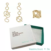 【Wanderlust + Co】官方情人節禮盒 幾何圓圈星軌鍍18K金耳環+層次星軌金戒指(戒圍7)