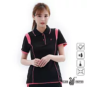 【遊遍天下】MIT台灣製女款顯瘦抗UV吸濕排汗機能POLO衫(S127)M黑粉