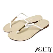 【Pretty】極簡金屬夾腳拖鞋EU36白色