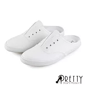 【Pretty】V型雙排孔洞平底穆勒拖鞋JP23白色