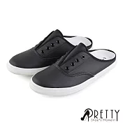 【Pretty】V型雙排孔洞平底穆勒拖鞋JP23黑色