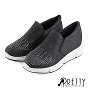 【Pretty】金蔥精緻水鑽套入式厚底休閒鞋EU37黑色