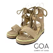 GOA 流蘇綁帶增高羅馬鞋EU38杏色