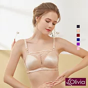 【Olivia】無鋼圈無痕拉絲集中低脊心防走光蕾絲內衣34杏色