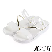 【Pretty】仿金屬線條感兩穿式厚底涼拖鞋JP23白色