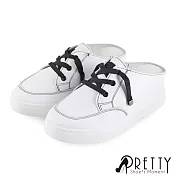 【Pretty】簡約風縫線綁帶厚底懶人休閒鞋/小白鞋/後空鞋EU36白黑色