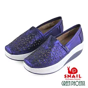 SNAIL蝸牛_金屬感雕花水鑽LOGO輕量懶人厚底休閒鞋EU35藍色