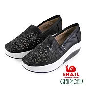 SNAIL蝸牛_金屬感雕花水鑽LOGO輕量懶人厚底休閒鞋EU35黑色