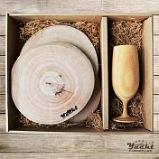 【YACHT 遊艇精品文創】樟木鍋墊.檜木香檳杯禮盒(樟木墊x3+檜木香檳杯x1)