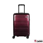 【CROWN 皇冠】21吋拉鍊行李箱 登機箱 雙層防盜拉鍊 蓋底2:8輕鬆開棗紅色亮面