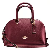 COACH 馬車LOGO亮面防刮皮革小巧貝殼包-金屬酒紅 (現貨+預購)金屬酒紅