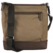 COACH 壓印LOGO皮革飾邊帆布斜背包-卡其咖啡卡其咖啡