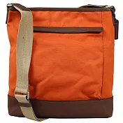 COACH 壓印LOGO皮革飾邊帆布斜背包-桔桔