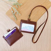 牛皮深咖啡，橫式悠遊識別卡夾(附牛皮掛繩)