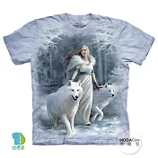 【摩達客】美國進口The Mountain 冬狼守護女神 純棉環保短袖T恤  S白色