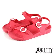 【Pretty】一體成型鏤空釘釦平底防水涼鞋EU36桃紅色