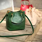素色真皮水桶包綠色