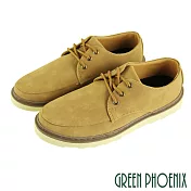 ◤Green Phoenix◥仿磨沙皮質感綁帶平底休閒男鞋JP25.5棕色