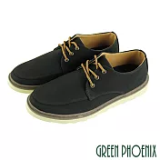 ◤Green Phoenix◥仿磨沙皮質感綁帶平底休閒男鞋JP25.5黑色