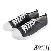 【Pretty】簡約經典百搭綁帶側拉鍊休閒平底帆布鞋JP23黑色