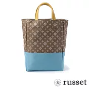 russet 限量CANDLE系列緹花布手提/斜背兩用包-卡其/水藍