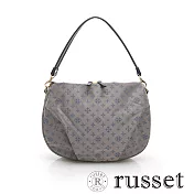 russet 經典系列緹花布馬鞍型抓皺肩背/斜背包- 灰/藍