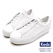 【Keds】RISE METRO 內增高皮革綁帶休閒鞋US6白色