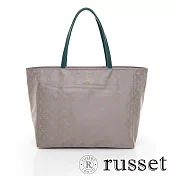 russet 經典系列緹花布PALETTE拉鍊托特包(大) - 米/淺藍