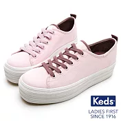 【Keds】TRIPLE UP 小心機厚底皮革綁帶休閒鞋US6.5丁香紫