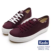 【Keds】TRIPLE KICK 韓系厚底皮革休閒鞋US6酒紅