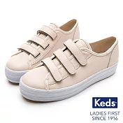 【Keds】TRIPLE KICK 時尚皮革厚底魔鬼氈休閒鞋US6膚粉